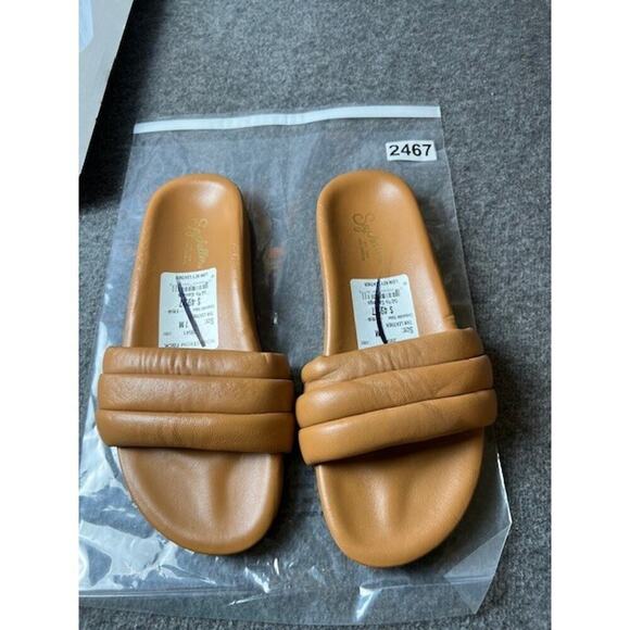 Women's Tan Seychelles Camel Puffy Strap Slip on Slides Sandals sz 7 - Picture 5 of 6